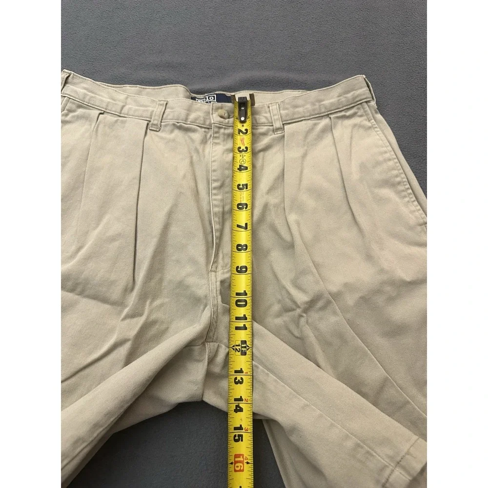 VINTAGE Polo Ralph Lauren Shorts Mens 36 Tan 90s Cotton Double Pleated